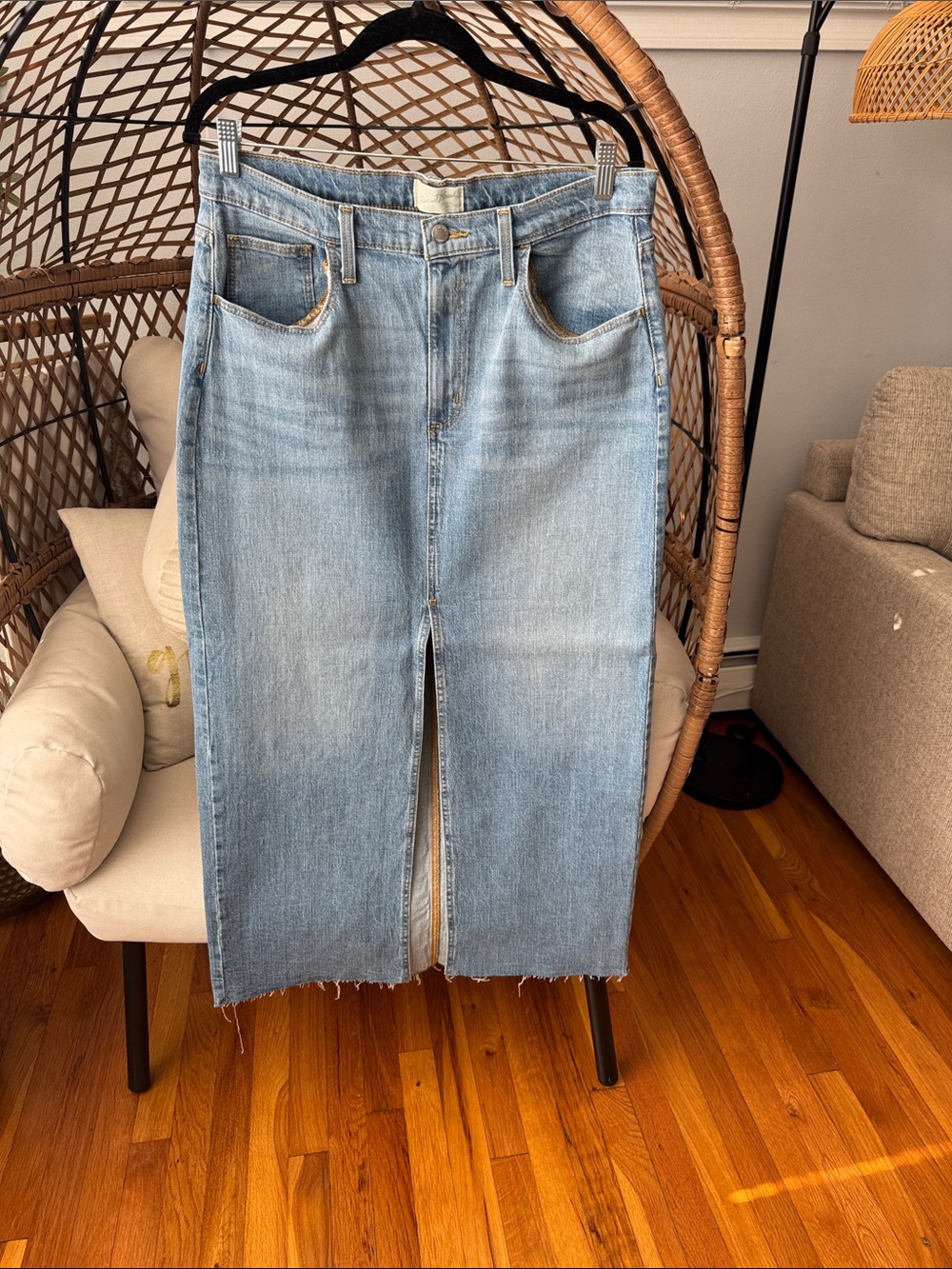 Universal Thread Light Blue Denim Maxi Skirt with Front Slit